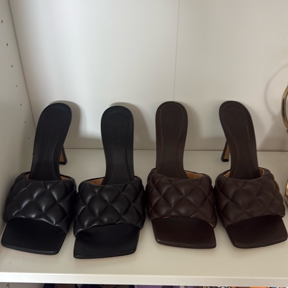 Bottega Veneta Dark Brown Quilted Leather Slide Mules